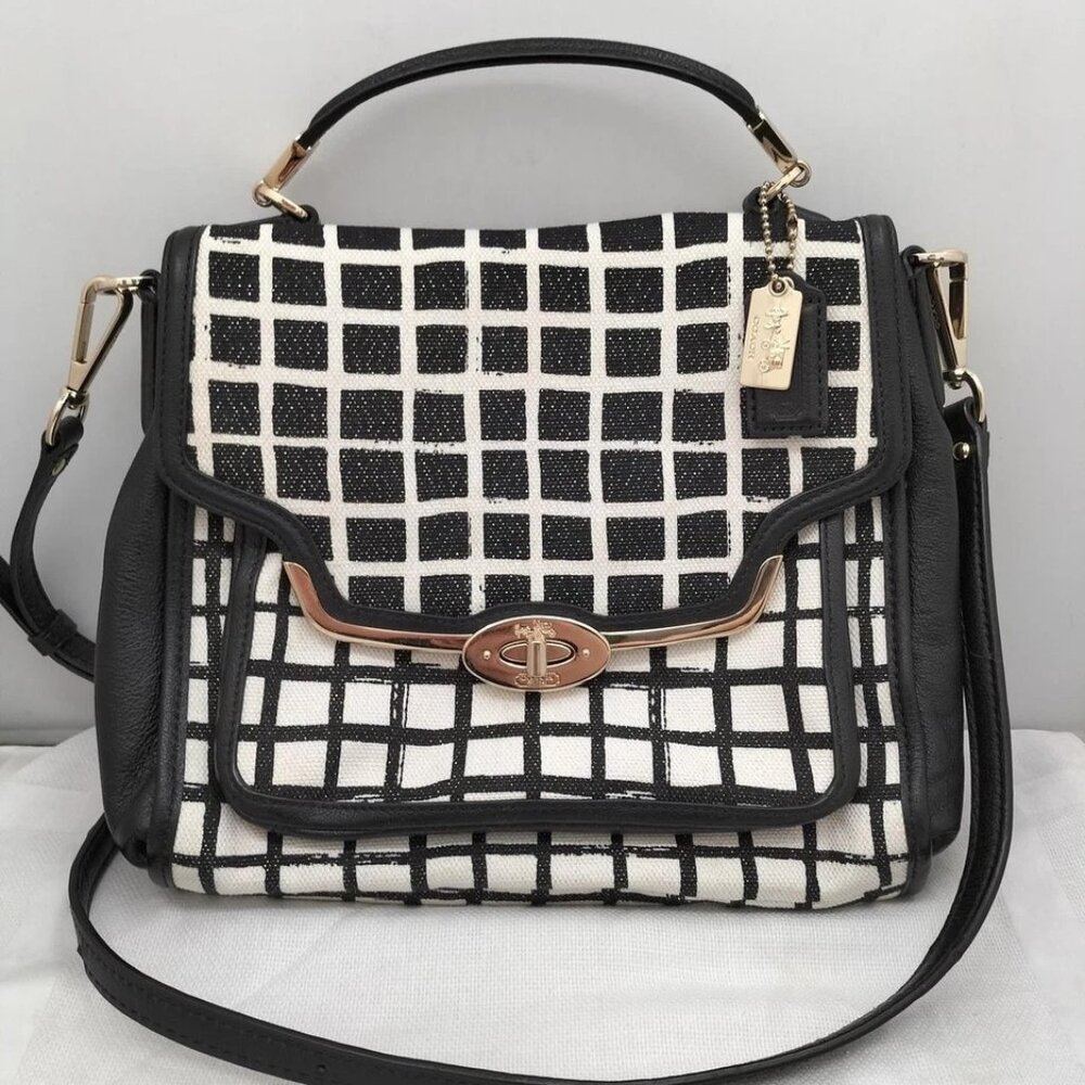 Euc Rare Coach Black & White Checkered Shoulder Bag Handbag